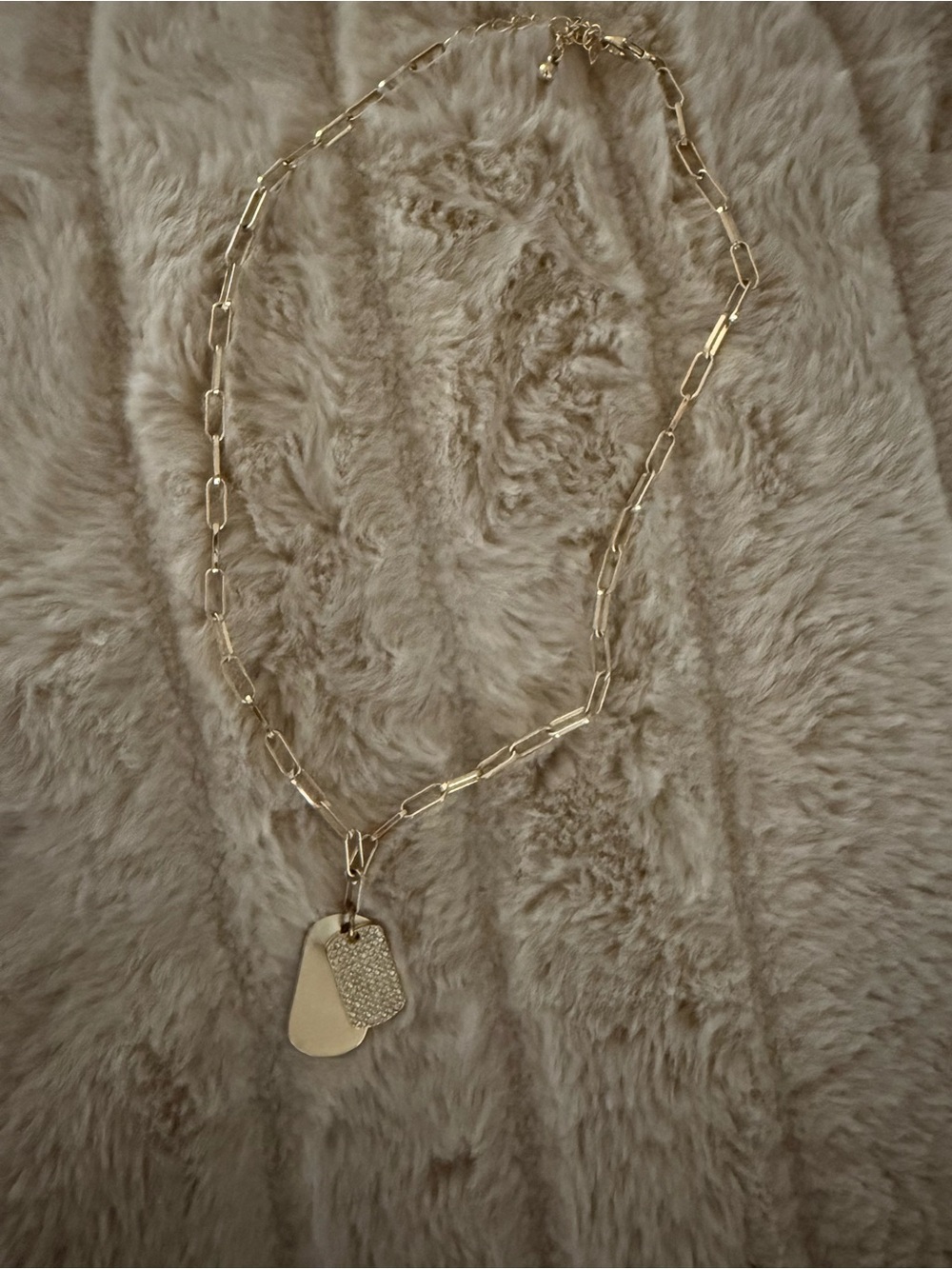 Gold Link Chain Necklace with Double Dog Tag Pendant